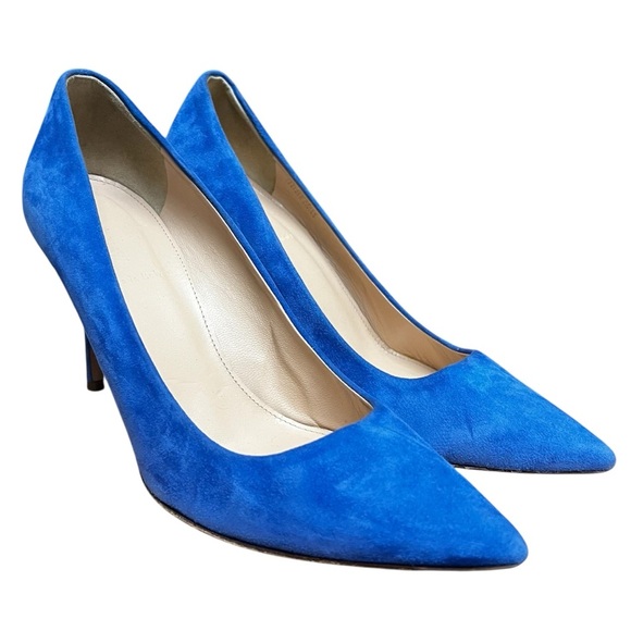 J Crew 8 Blue Suede Pointed Toe Stiletto Heels Pumps Preppy Classic Quiet Luxury - Picture 1 of 11
